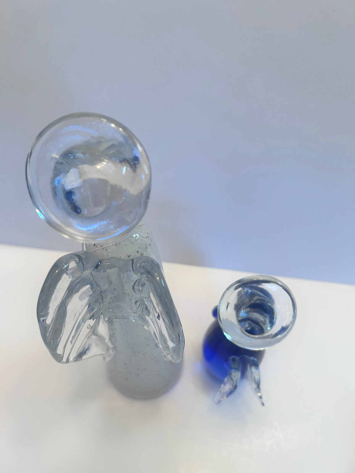 Hand-Blown Art Glass Angel
Figurines - Clear Speckled & Cobalt Blue Set