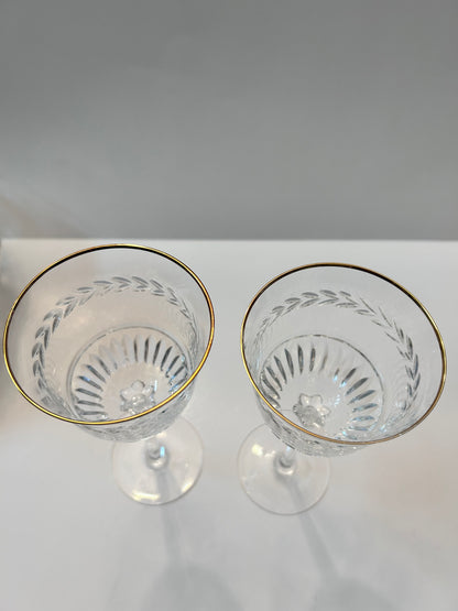 Set of 2 Vintage Lenox Monroe Gold Crystal Wine Glasses - Wheat Etch & Gold Rim - 7-1/4"
H - Made in USA