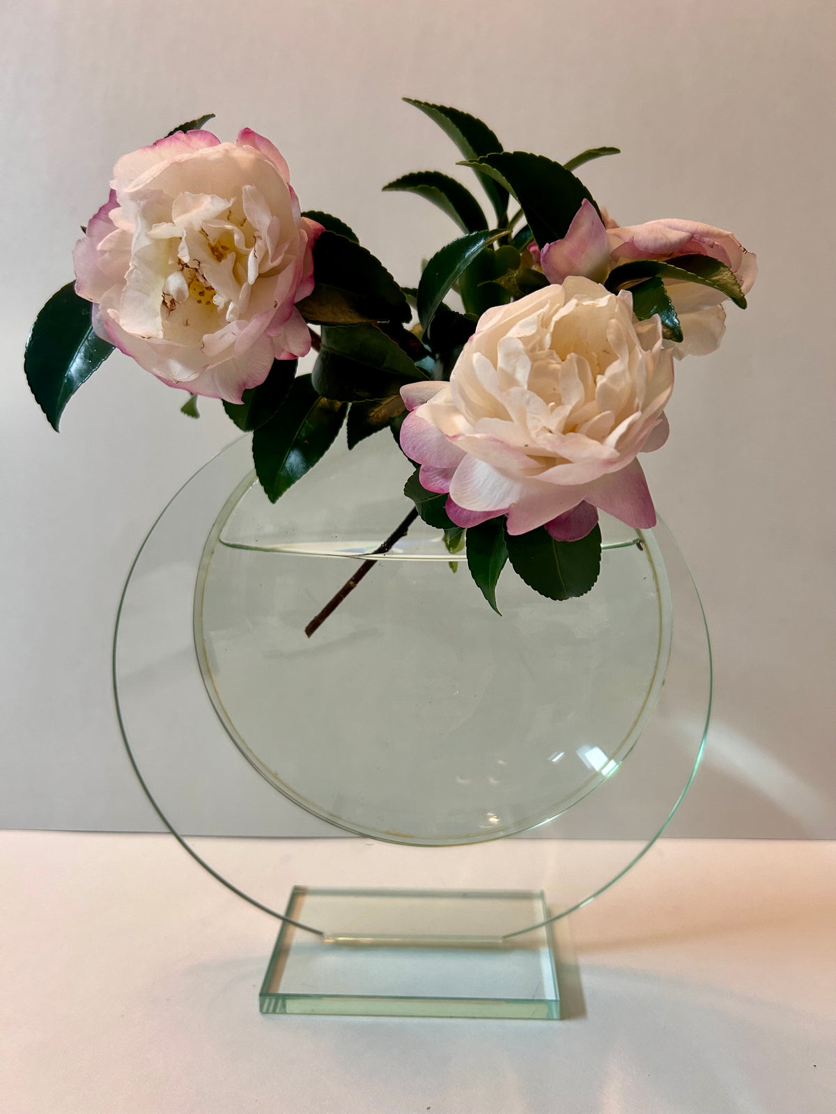 Unique Vintage Sculptural Green-Tint Art Glass "Floating Orbit" Vase (8.25”)Modernist Art Piece