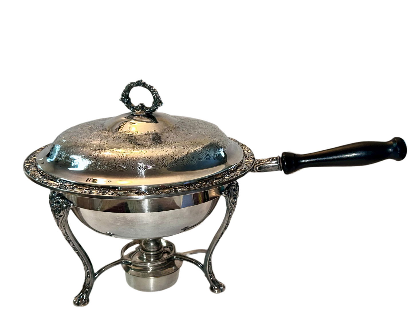 Antique Chafing Dish Victorian Roses Design Silver Plated Over Copper (5 Pieces)