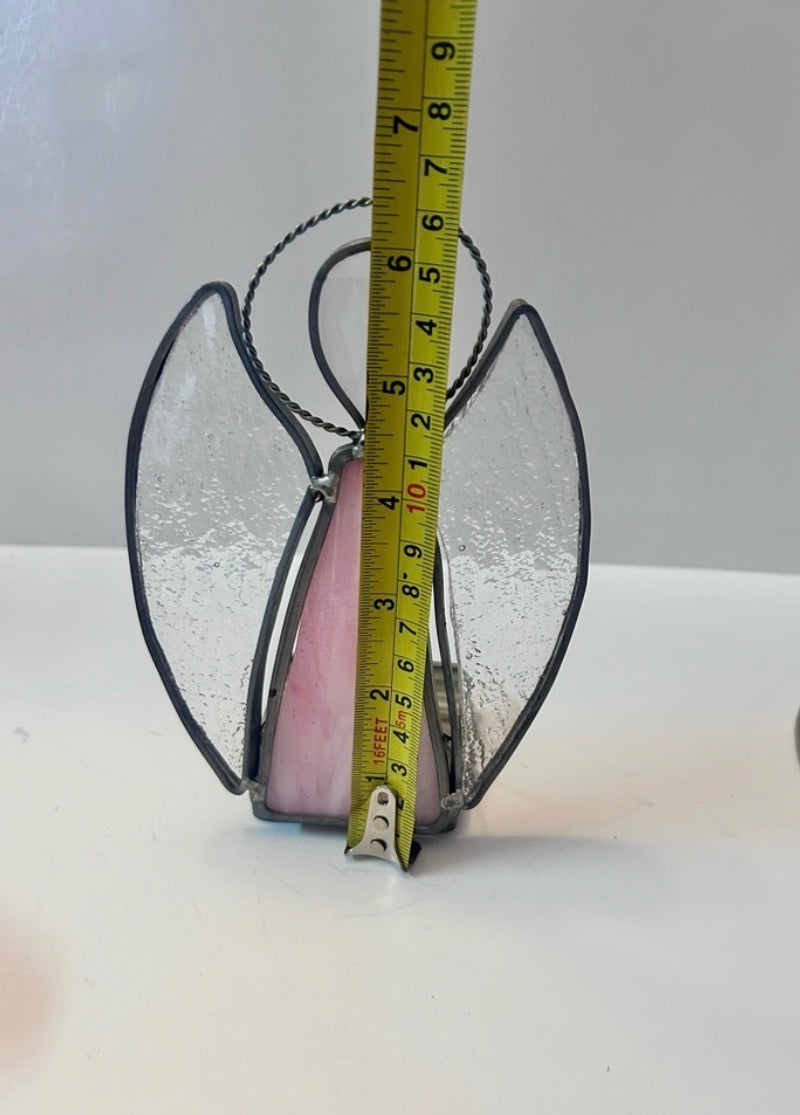Vintage Stained Glass Candle Holder Lot (Set of 4) - Pink Flower with Blue Butterfly, Angel, Fairy Garden & Jeweled Votive Cup