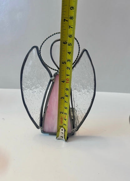 Vintage Stained Glass Candle Holder Lot (Set of 4) - Pink Flower with Blue Butterfly, Angel, Fairy Garden & Jeweled Votive Cup