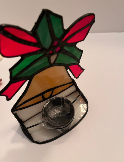 Vintage Stained Glass Christmas Bell & Cardinal Light Set