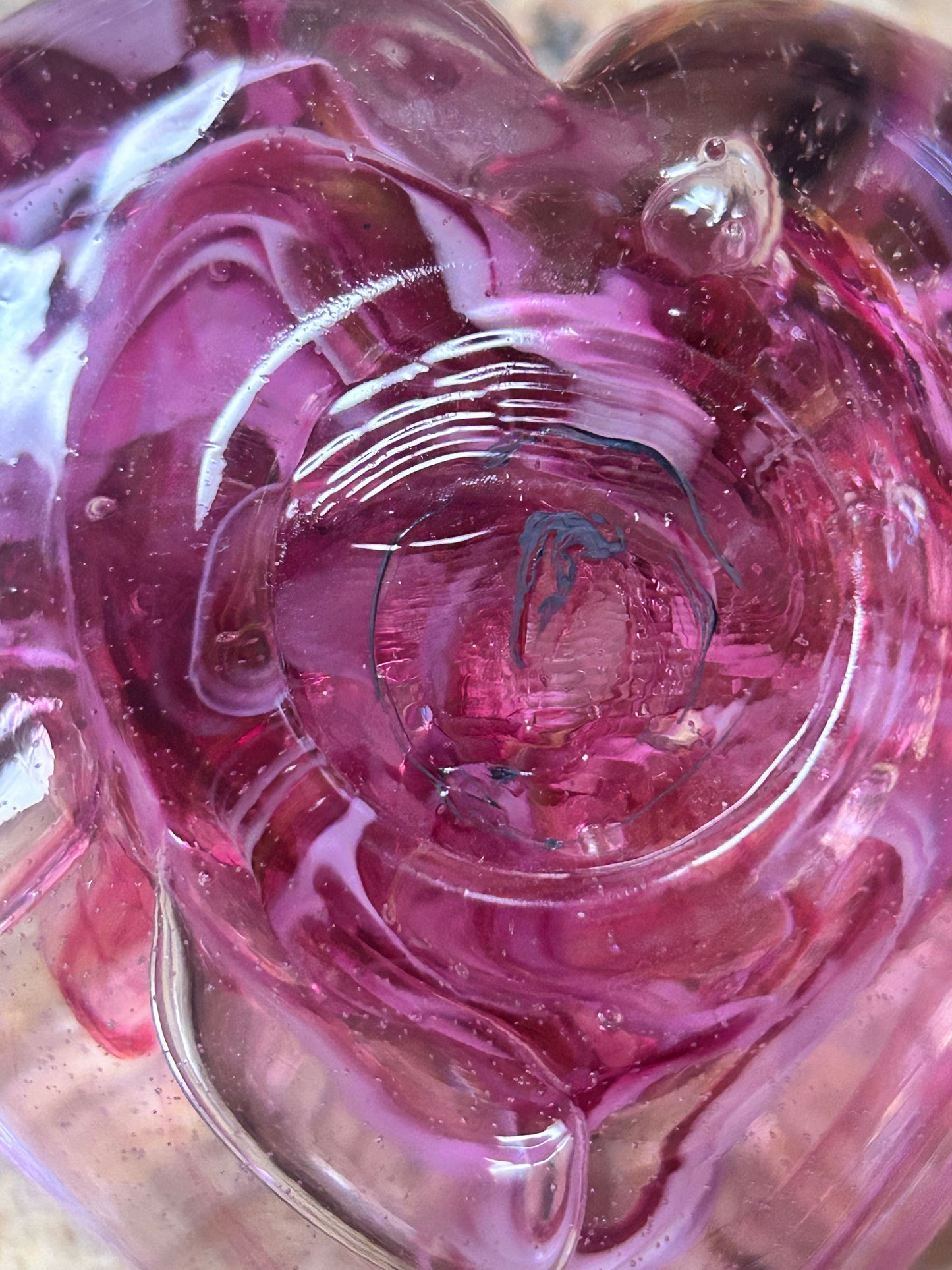 Vintage Signed Pink Swirl Glass HeartPaperweight & Floral Gem Votive