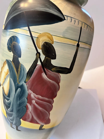 Barrington Collection 14" Hand-Painted Ceramic Vase - African Village Narrative Scene 14
