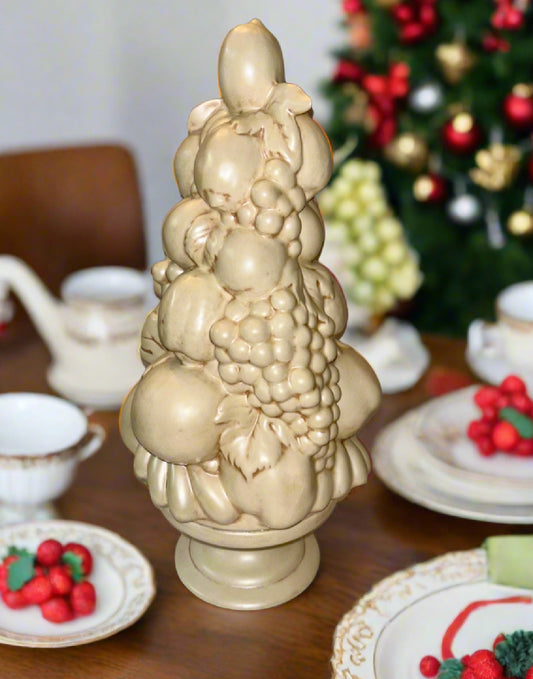 Authentic Treasure (16")
Beautiful 1964 Ceramic Pearl
Fruit Topiary Centerpiece, signed "PAT"