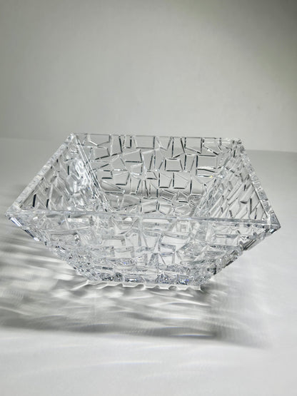 Signed Tiffany & Co. 9" Mosaic / Rock Cut Crystal Square Bowl Centerpiece