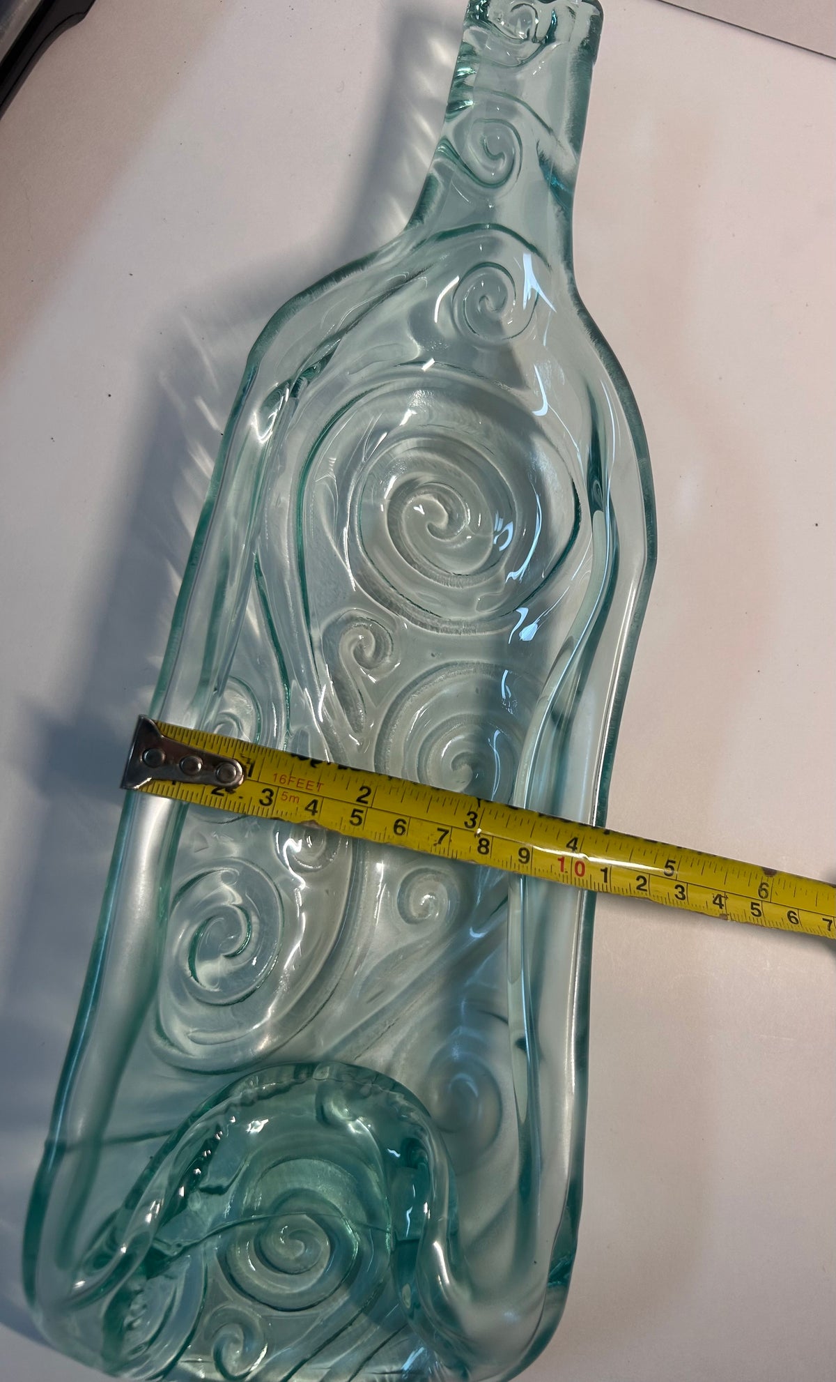 Pair of Melted / Slumped Glass Wine Bottle Serving Dishes with Embossed Swirl Pattern ( L- M Size)