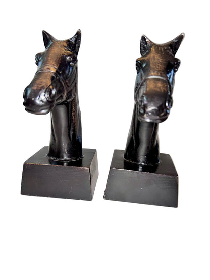 Vintage Mid-Century Cast Iron Horse Head Bookends- Heavy Equestrian Decor- Pair
