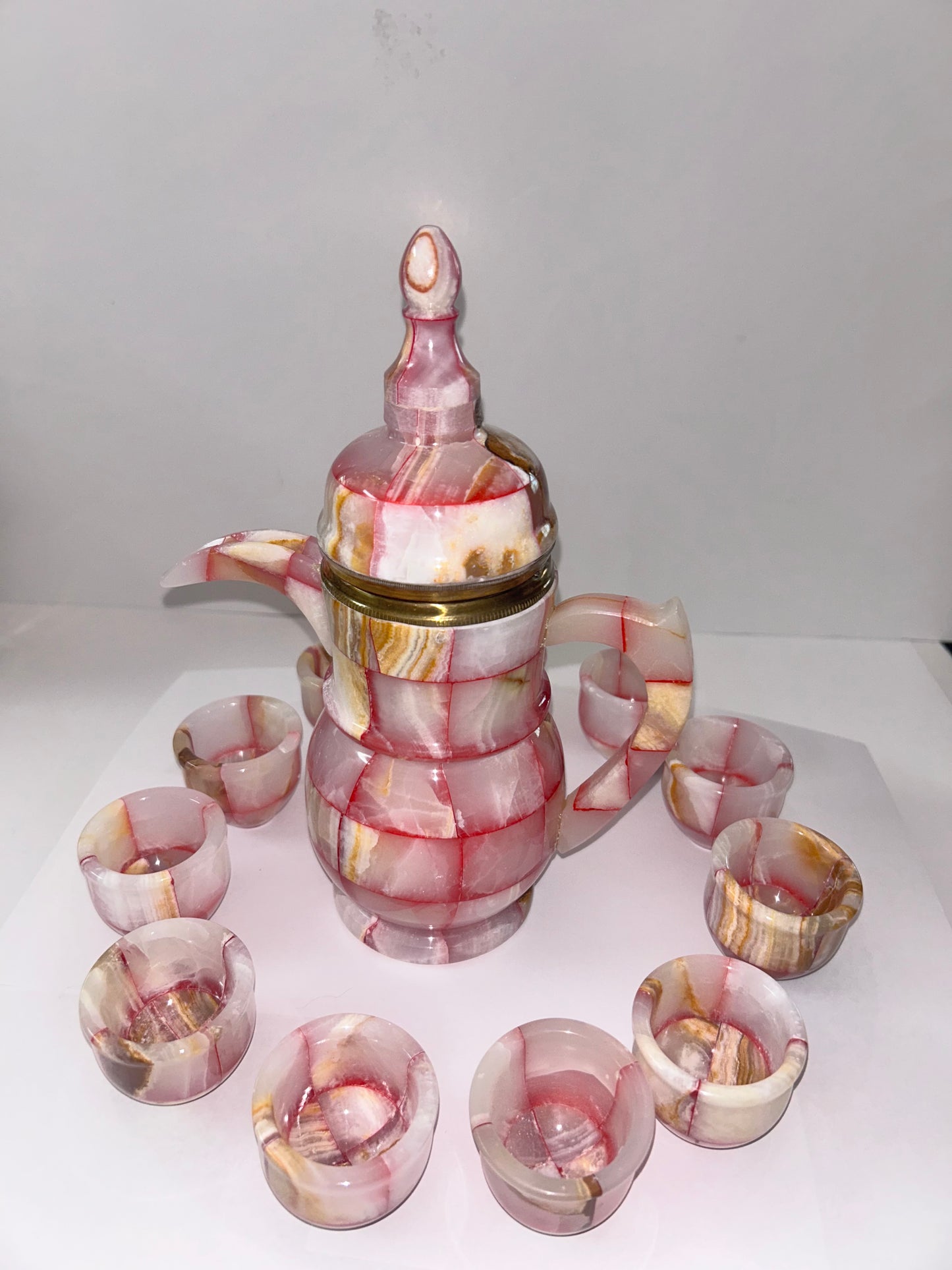 The Rose Onyx Collection: New Handcrafted Stone Dallah & Coffee Service (12-Piece Set)