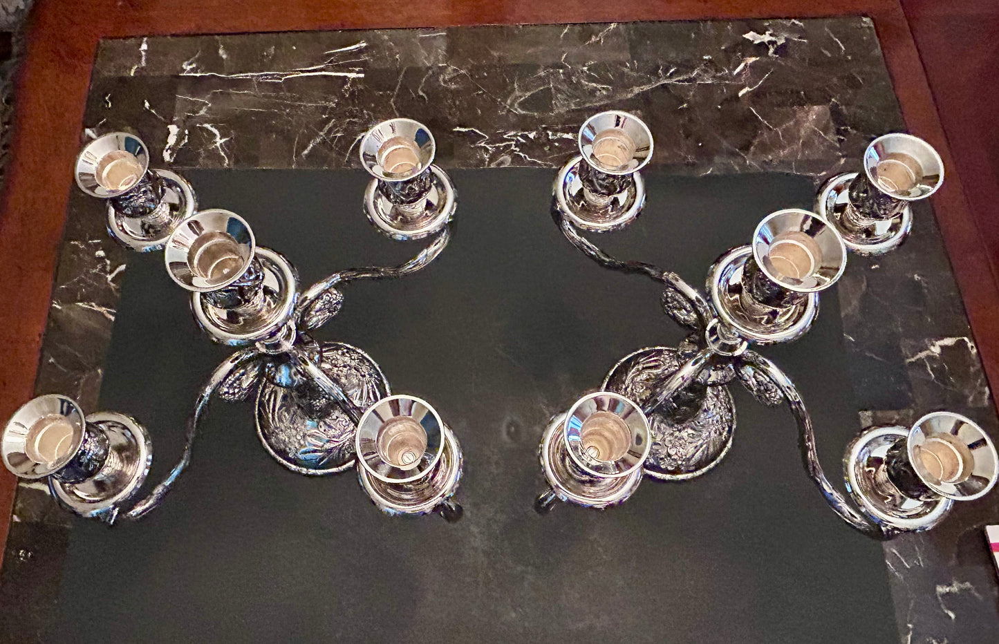 Vintage Silver Plated Victorian Style Floral Candelabra - Set of Two