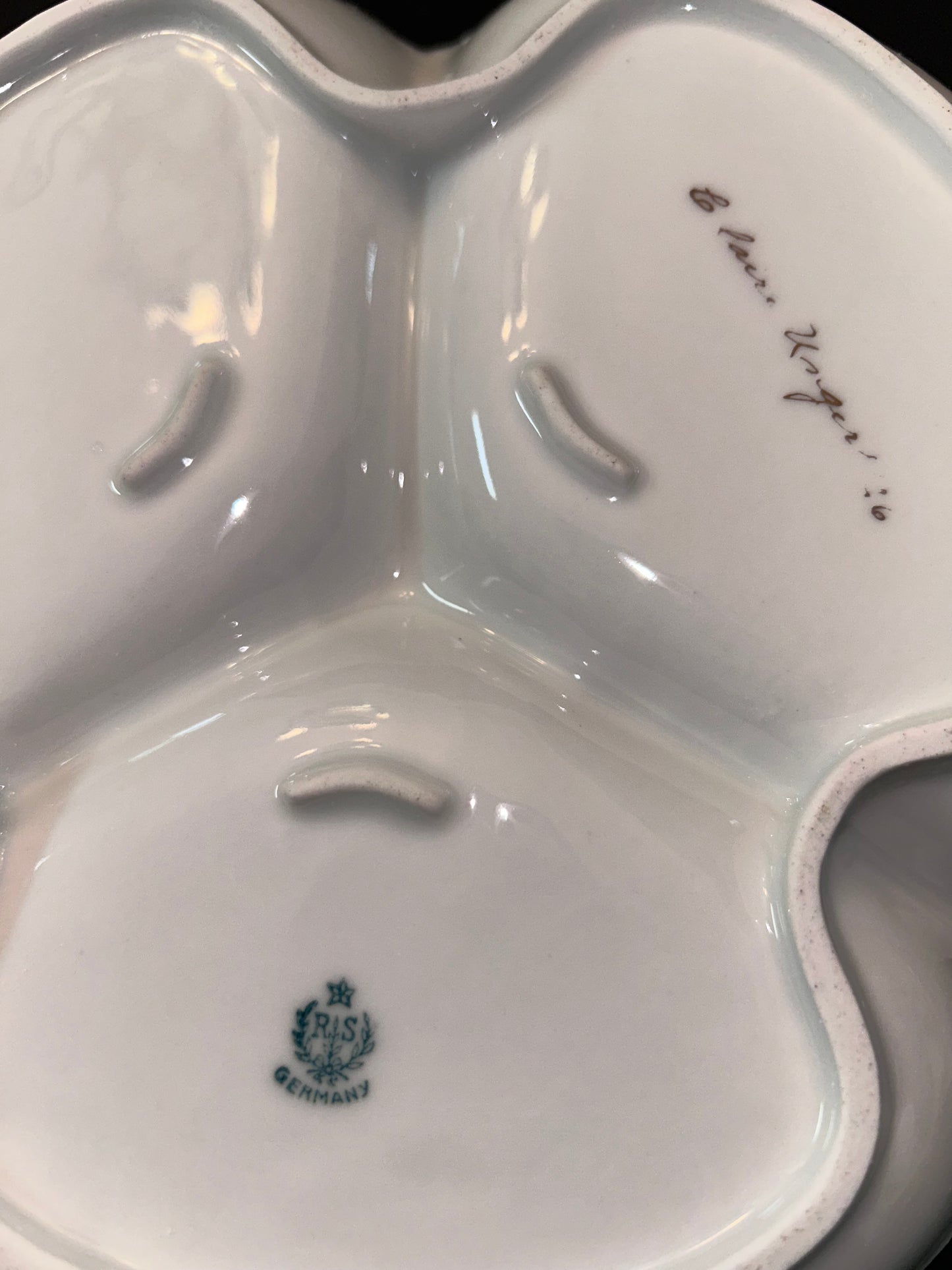 Antique Prussia Signed R.S. Germany Hand Painted Floral Three-Part Serving Dish