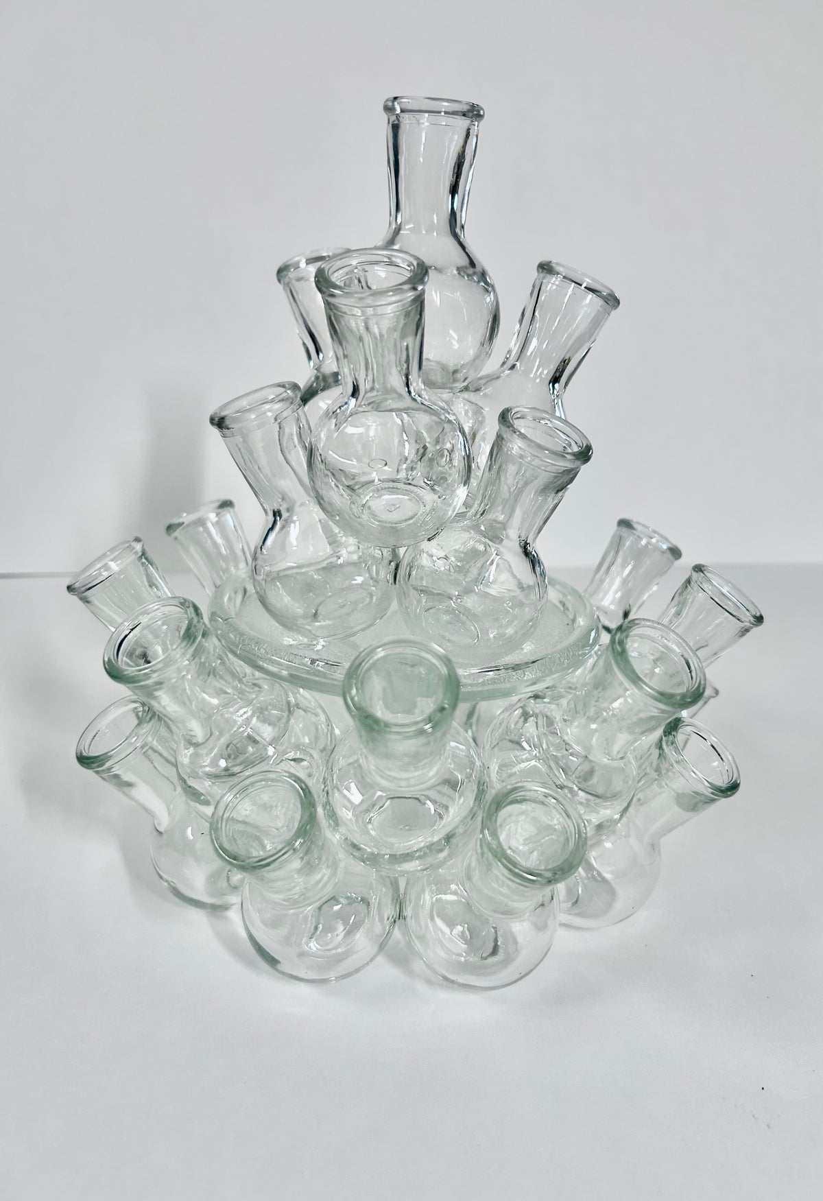Vintage 2-Piece Tiered Clustered Glass Flower Frog & Propagation Station (25 Bud Vases / Vessels)