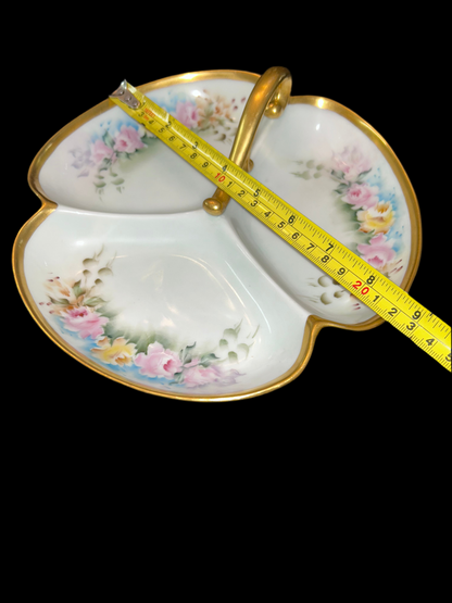Antique Prussia Signed R.S. Germany Hand Painted Floral Three-Part Serving Dish