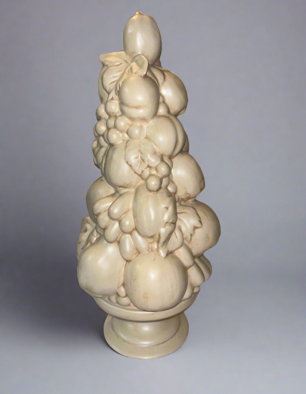 Authentic Treasure (16")
Beautiful 1964 Ceramic Pearl
Fruit Topiary Centerpiece, signed "PAT"