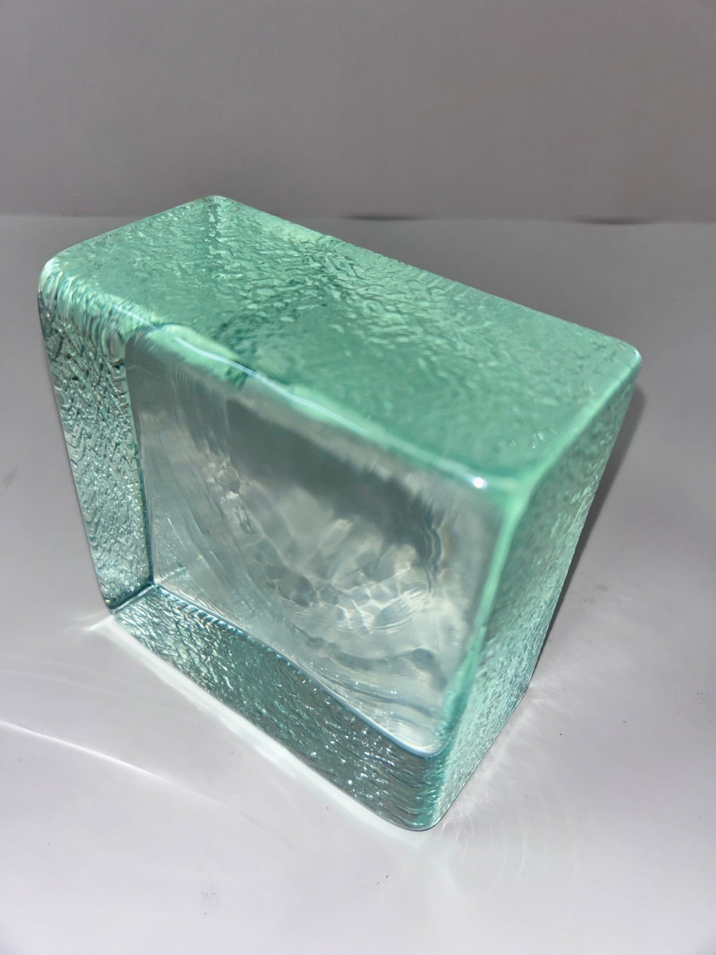 Vintage (1960's) Scandinavian Aqua Textured Large (5") block Art Glass Paperweight