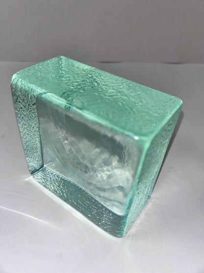 Vintage (1960's) Scandinavian Aqua Textured Large (5") block Art Glass Paperweight