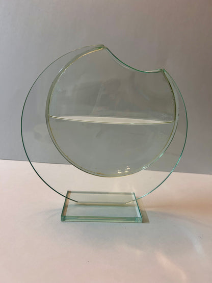 Unique Vintage Sculptural Green-Tint Art Glass "Floating Orbit" Vase (8.25”)Modernist Art Piece