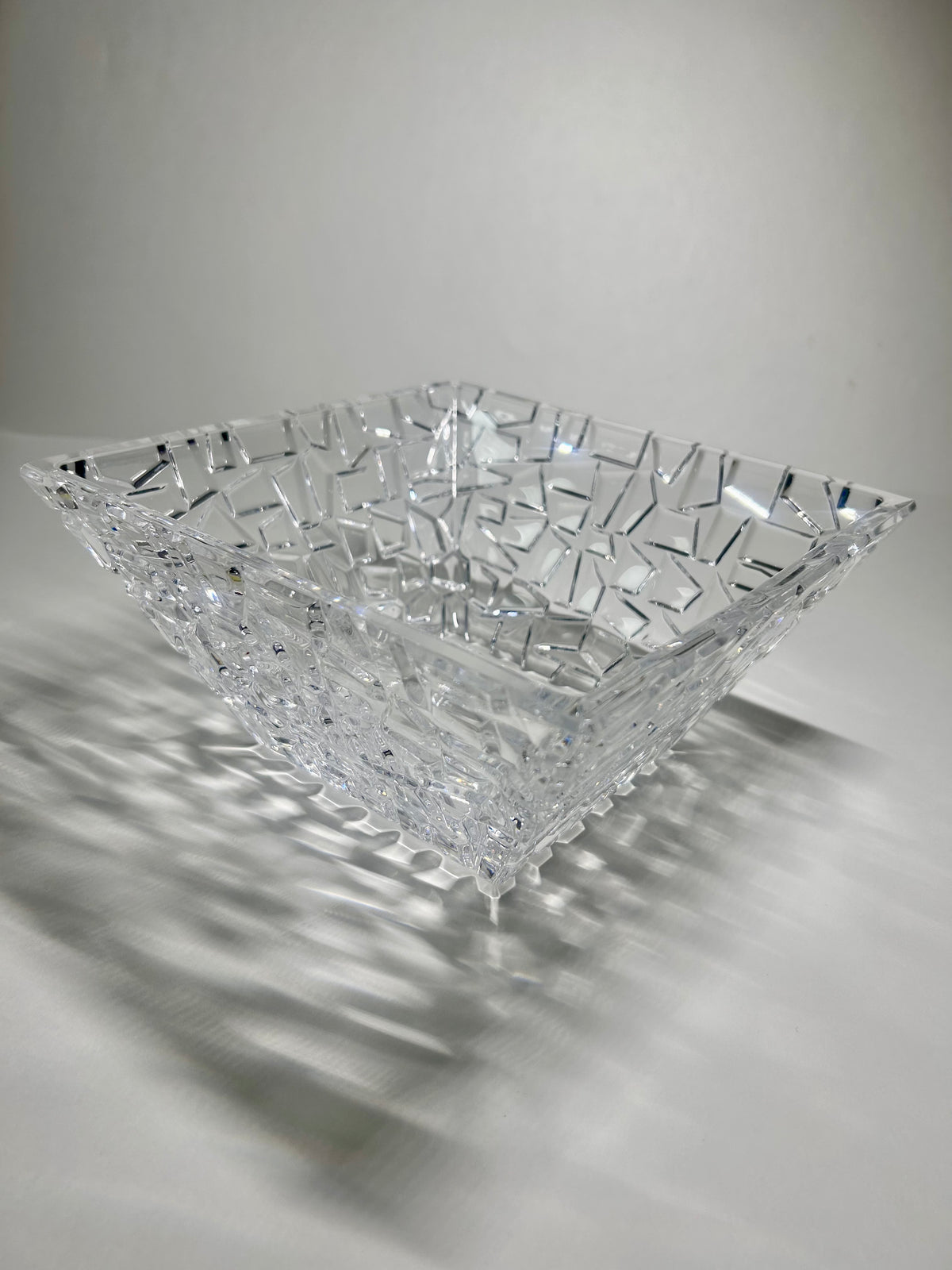 Signed Tiffany & Co. 9" Mosaic / Rock Cut Crystal Square Bowl Centerpiece