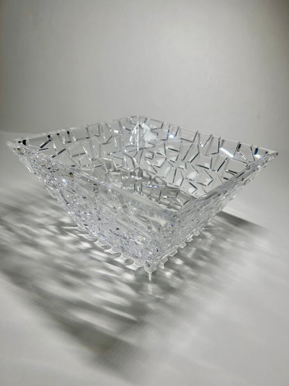 Signed Tiffany & Co. 9" Mosaic / Rock Cut Crystal Square Bowl Centerpiece