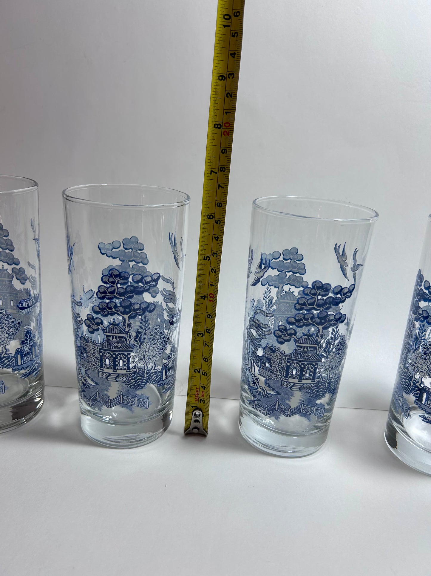 Vintage Johnson Brothers Willow Ware Blue Highball Glasses, Set of 4 (Made in England)