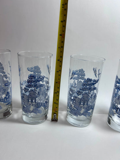Vintage Johnson Brothers Willow Ware Blue Highball Glasses, Set of 4 (Made in England)