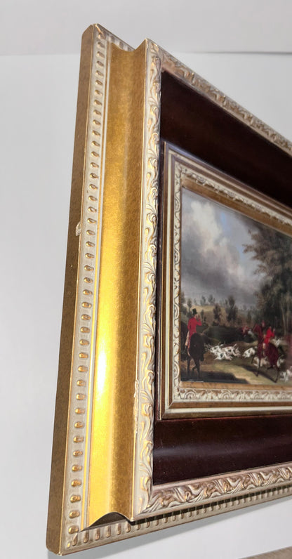 Antique/Vintage James Pollard English Hunting Print -"The Hertfordshire Hunt"- Ornate 2" Deep Wooden Frame