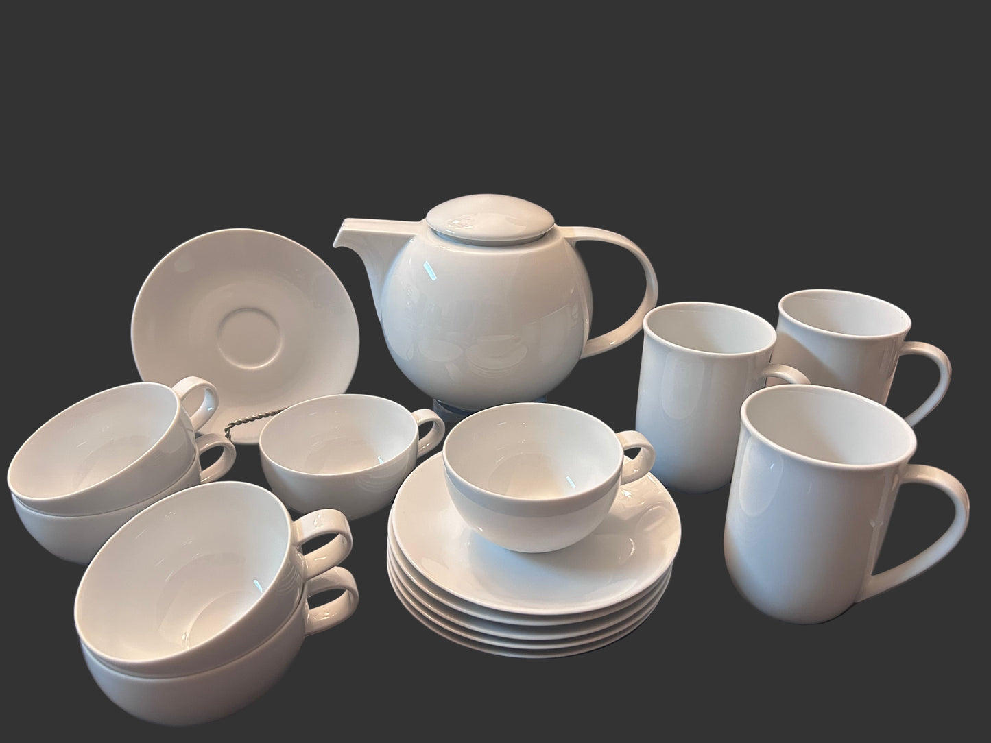 Studio Nova Tivoli White Y0104 16 Pc Tea/ Coffee Set | Teapot, 6 Cups/Saucers, 3 Mugs