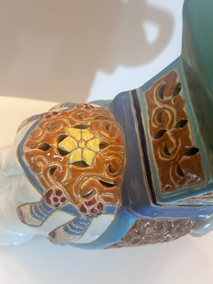 Vintage Chinese Export Style Ceramic Elephant Garden Stool / Plant Stand, 12”Tall, Chinoiserie Decor