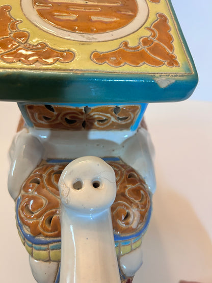 Vintage Chinese Export Style Ceramic Elephant Garden Stool / Plant Stand, 12”Tall, Chinoiserie Decor