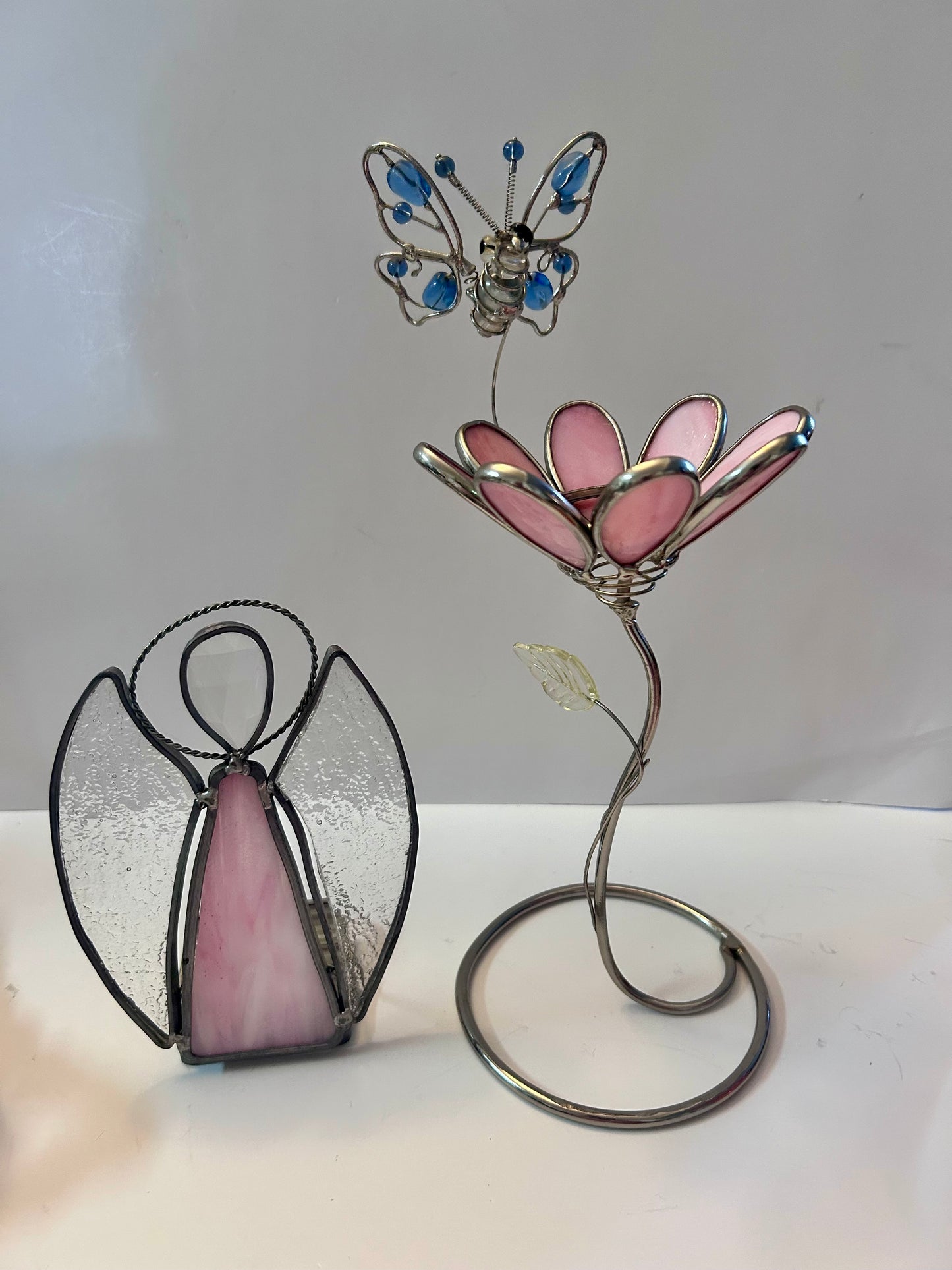 Vintage Two-piece Handcrafted Stained Glass Figurine Set
