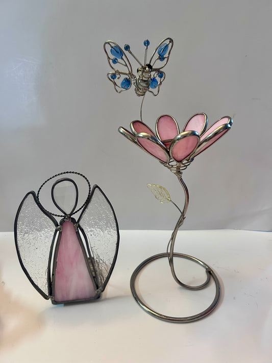Vintage Two-piece Handcrafted Stained Glass Figurine Set