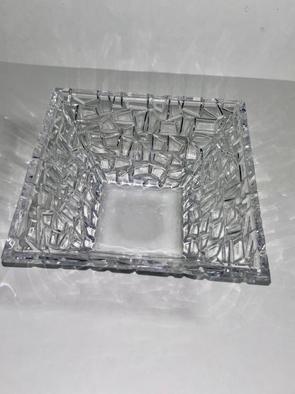 Signed Tiffany & Co. 9" Mosaic / Rock Cut Crystal Square Bowl Centerpiece