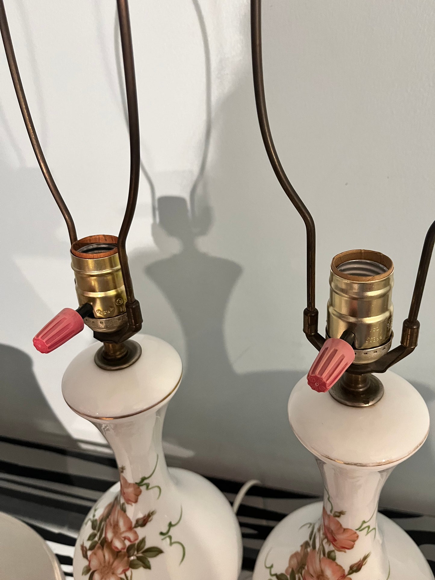 Mid - Century Italians Hand-Painted Milk Glass Lamps – Glossy Finish with Genuine Carrara Marble Base