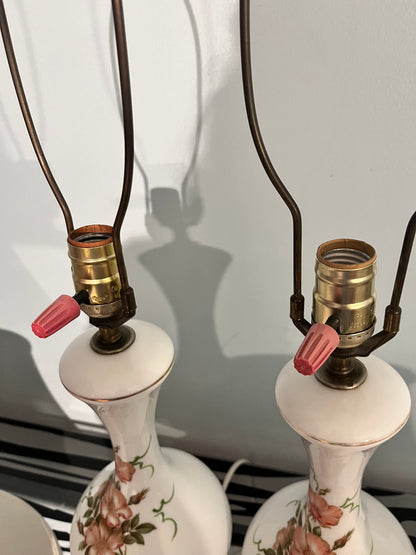 Mid - Century Italians Hand-Painted Milk Glass Lamps – Glossy Finish with Genuine Carrara Marble Base