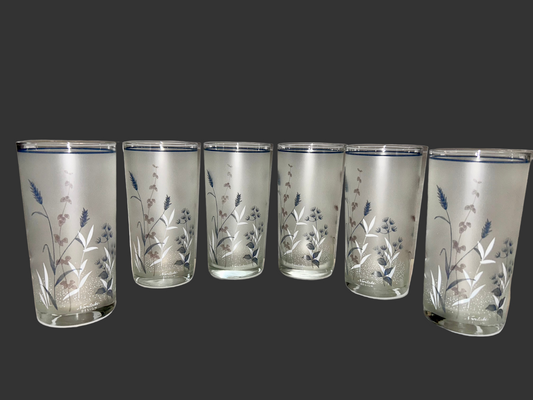Set of 6 Woodstock by Noritake Japan Floral Frosted Tumblers.