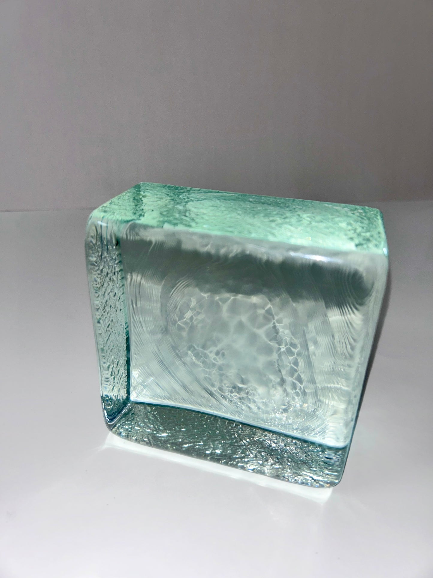Vintage (1960's) Scandinavian Aqua Textured Large (5") block Art Glass Paperweight