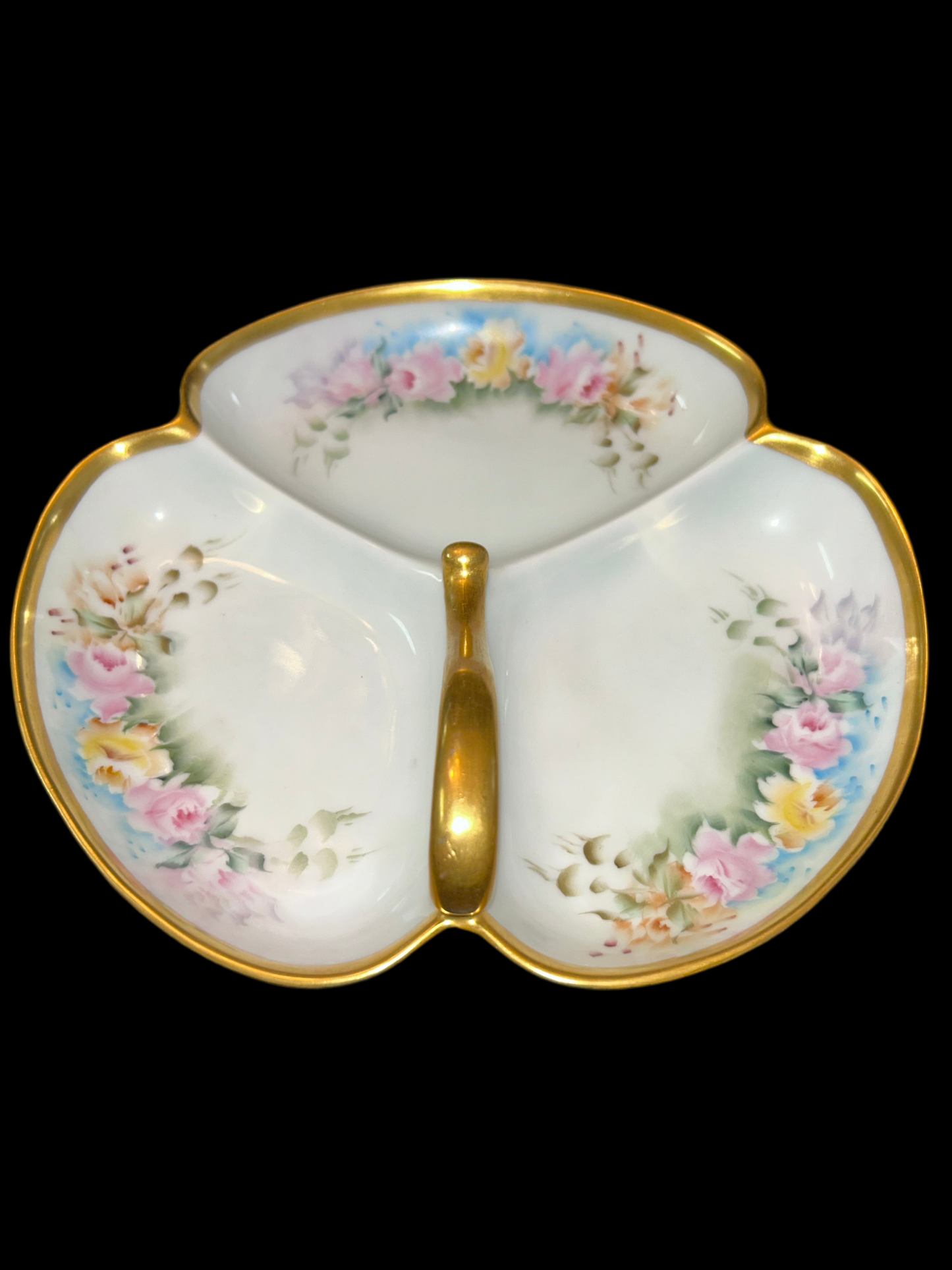 Antique Prussia Signed R.S. Germany Hand Painted Floral Three-Part Serving Dish