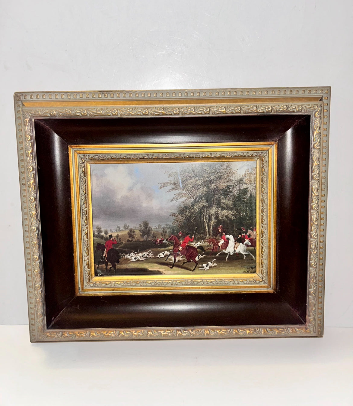 Antique/Vintage James Pollard English Hunting Print -"The Hertfordshire Hunt"- Ornate 2" Deep Wooden Frame