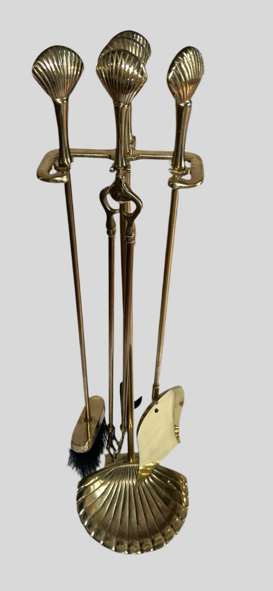 Vintage Brass Seashell Fireplace Tool Set (31”H)