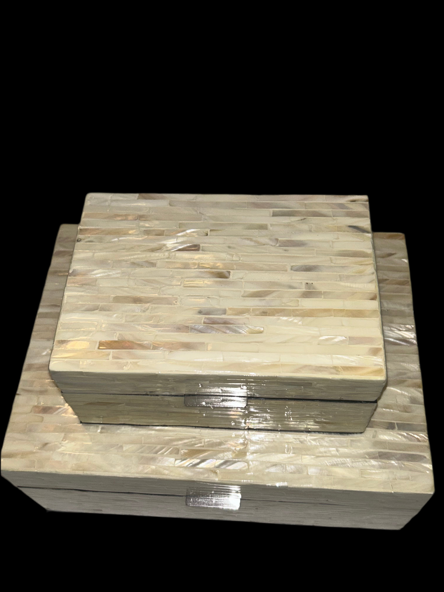 Set of Two Vietnamese Mother of Pearl Inlay Wooden Decorative Boxes