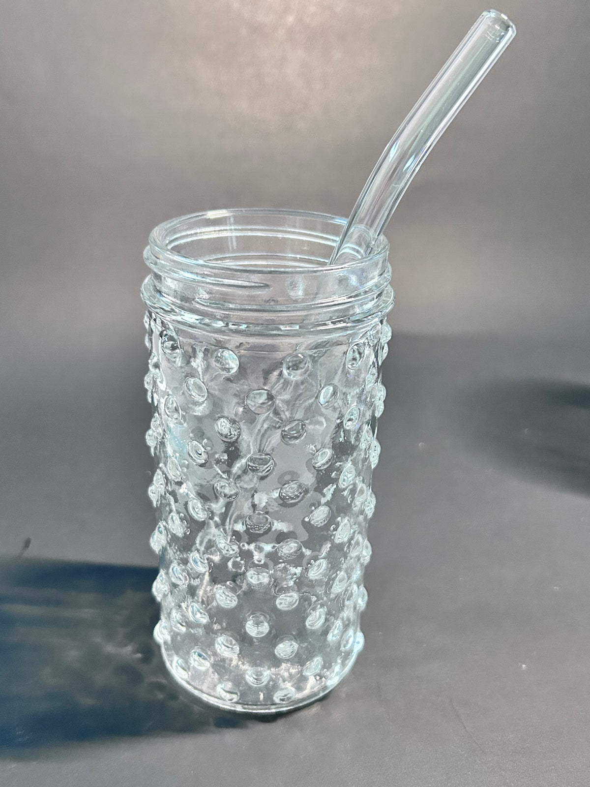 Clear Hobnail Glassware 4-Piece Set - Goblet, Tumbler with Glass Straw, Teacup & Saucer - Made in Portugal