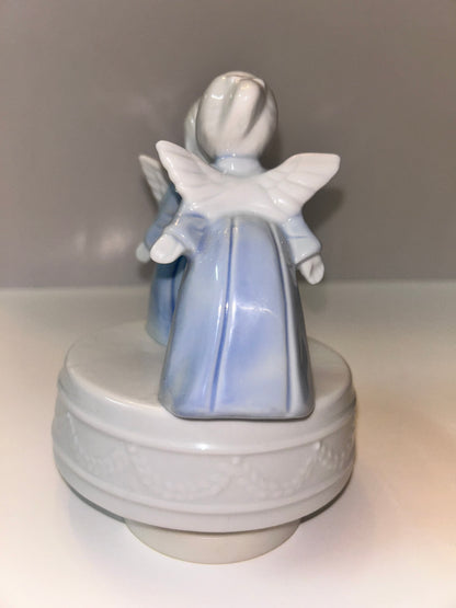 Mid-Century Kitschy Shabby Korean Kissing Angels Music Box Figurine