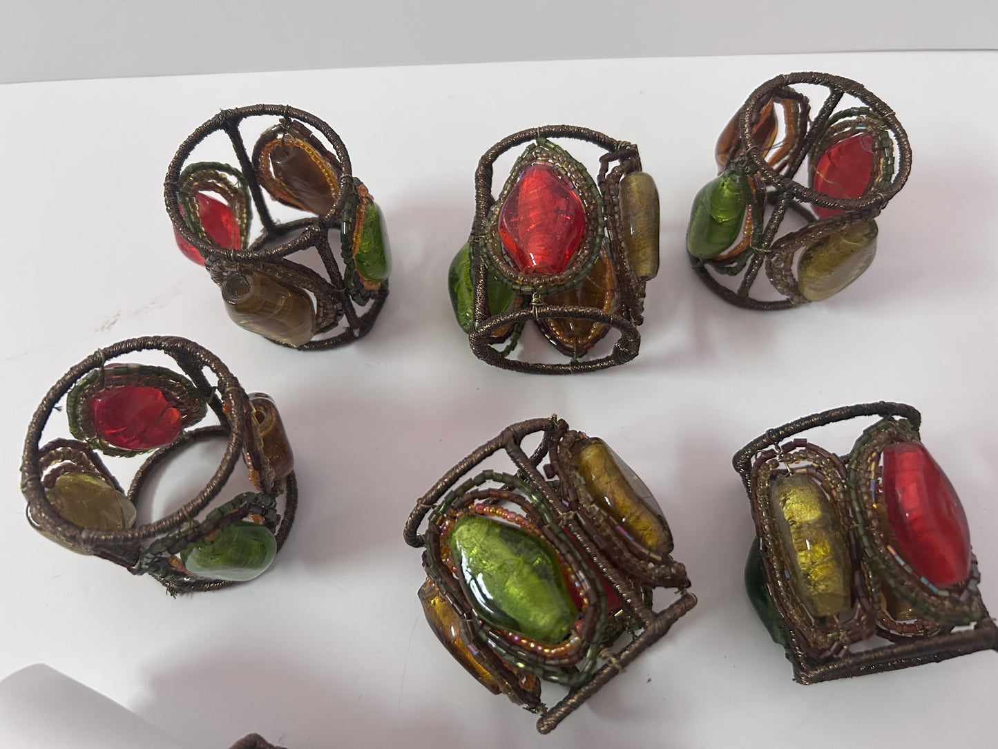 Vintage Pier 1 Imports Jeweled Glass Beetle Napkin Rings - Set of 8 - Whimsical/Boho