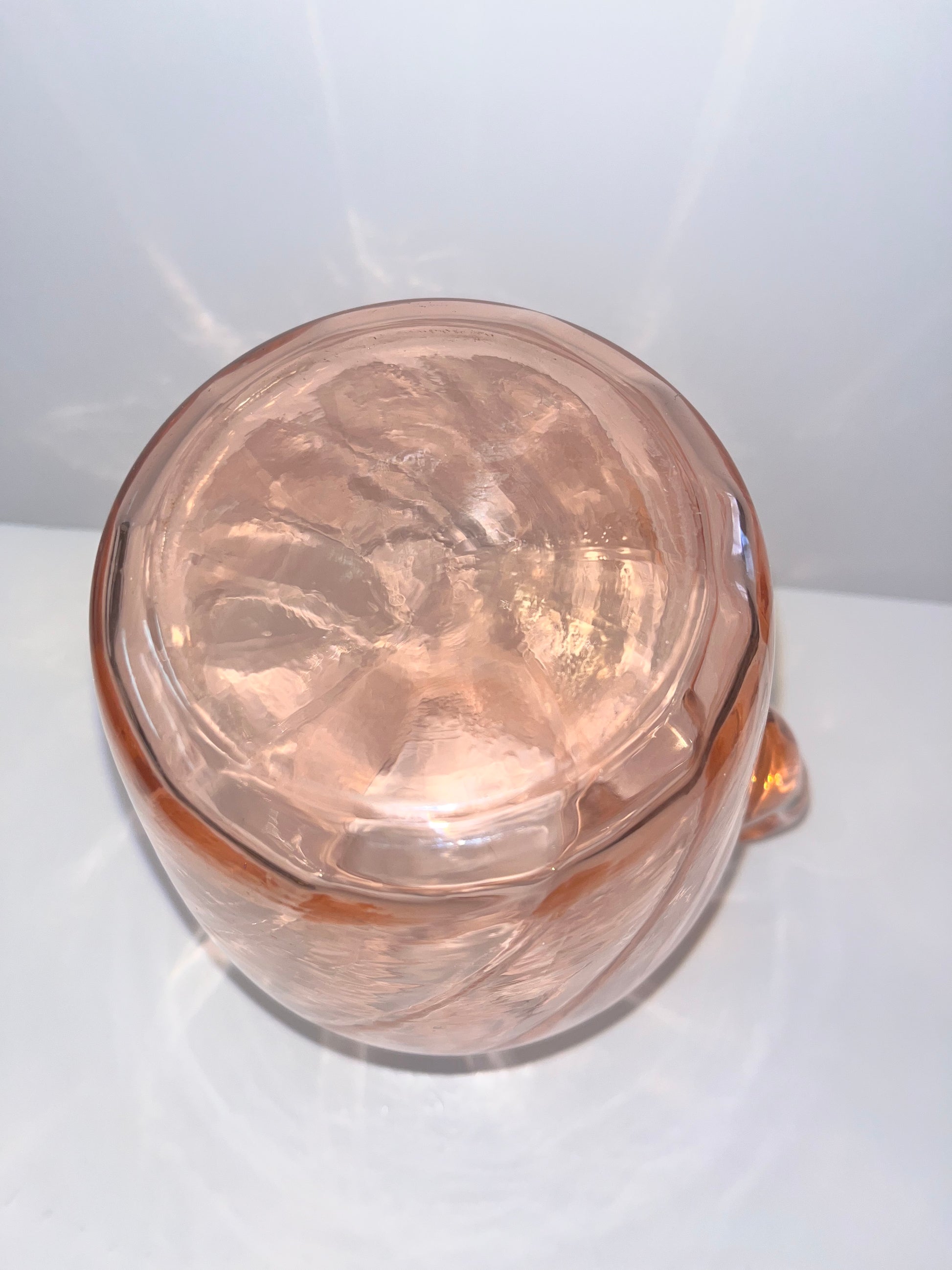 Vintage Pink Depression Glass Hand-Blown Swirl & Optic Pitcher