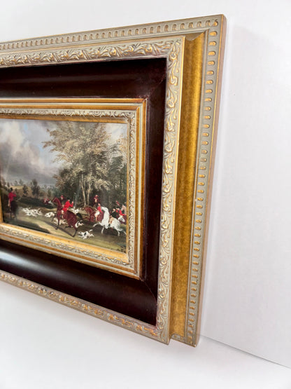 Antique/Vintage James Pollard English Hunting Print -"The Hertfordshire Hunt"- Ornate 2" Deep Wooden Frame