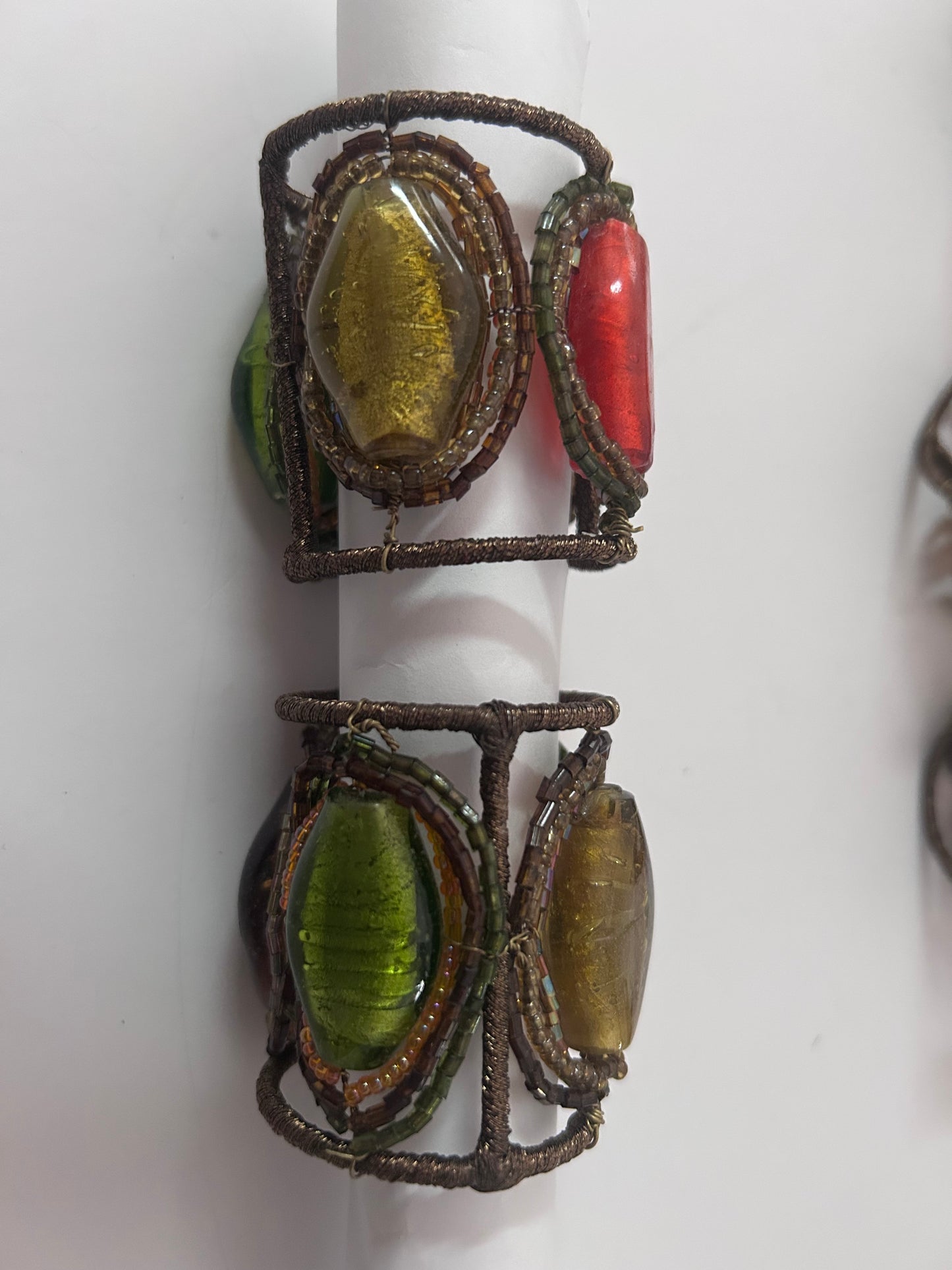 Vintage Pier 1 Imports Jeweled Glass Beetle Napkin Rings - Set of 8 - Whimsical/Boho