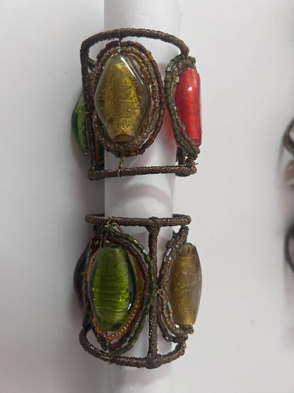 Vintage Pier 1 Imports Jeweled Glass Beetle Napkin Rings - Set of 8 - Whimsical/Boho