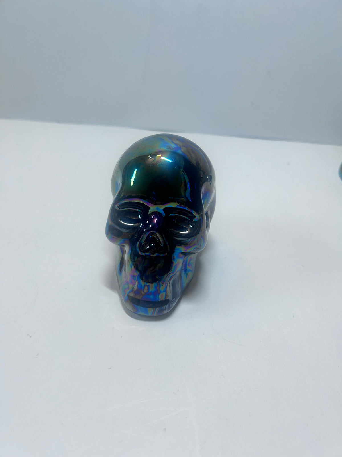 Title: 4-Piece Iridescent Halloween Decor Set:
Ceramic Skull & Pumpkin with Glass Pillar Candle Holders