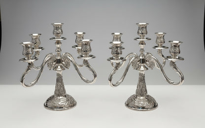 Vintage Silver Plated Victorian Style Floral Candelabra - Set of Two